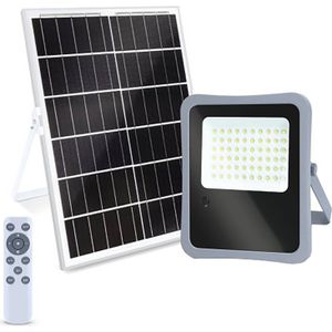 LED Floodlight op Zonne-energie - LED Schijnwerper - Aigi Florida - LED Solar Tuinverlichting Wandlamp - Afstandsbediening - Waterdicht IP65 - 300W - Helder/Koud Wit 6500K
