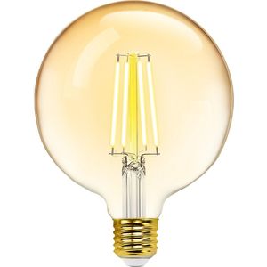 LED Lamp - Smart LED - Aigi Rixona - Bulb G125 - 6W - E27 Fitting - Slimme LED - Wifi LED + Bluetooth - Aanpasbare Kleur - Amber - Glas