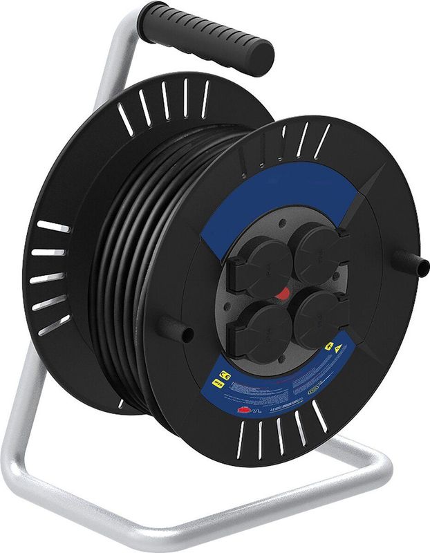 Relon - Kabelhaspel - Zwart - 4 Stopcontacten - Spatwaterdicht IP44 - 20 Meter