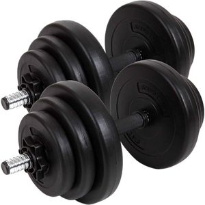 Dumbells - Dumbells set - Dumbell - Dumbell set - Halterset - Halter - 20 kg - Kunststof - Incl. 2 halterstangen - Met stersluitingen - Set van 2 - Zwart - 48 x 25.5 x 20 cm