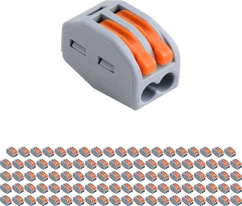 Lasklem - Verbindingsklem - 100 Stuks - 2 Polig met Klemmetjes - Grijs/Oranje