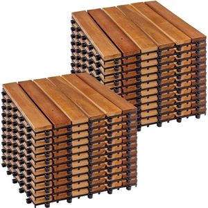 Terrastegels - Vlondertegel - Tuintegels - Terrasplanken - Vlonder - Balkon tegels - Terrastegels hout - Kliktegels - Buiten tegels - Tuintegels klassiek - 22 stuks - 2 m² - Acaciahout - Bruin - 30 cm x 30 cm x 2,4 cm