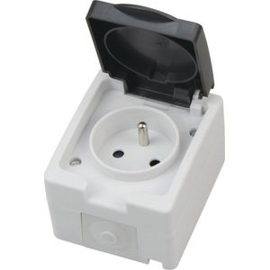 Buitenstopcontact - Grijs - Enkel - Geaard - Waterdicht IP54
