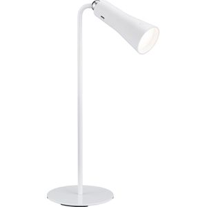 LED Bureaulamp - Torna Moxi - 2W - Warm Wit 3000K - Oplaadbaar - Rond - Mat Wit - Aluminium
