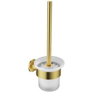 WC Borstel met Houder - Toiletborstelhouder - Leoni Rimbo - Rond - PVD - Geborsteld Goud