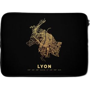 Laptophoes 14 inch - Lyon – Frankrijk – Kaart - Stadskaart – Plattegrond - Goud - Laptop sleeve - Binnenmaat 34x23,5 cm - Zwarte achterkant