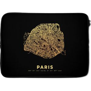 Laptophoes 14 inch - Frankrijk – Stadskaart - Kaart – Plattegrond – Parijs - Laptop sleeve - Binnenmaat 34x23,5 cm - Zwarte achterkant