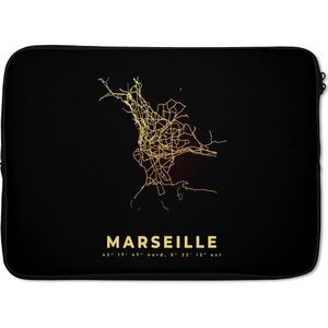 Laptophoes 14 inch - Frankrijk – Stadskaart - Goud - Kaart – Plattegrond – Marseille - Laptop sleeve - Binnenmaat 34x23,5 cm - Zwarte achterkant