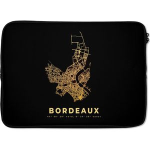 Laptophoes 13 inch - Plattegrond – Bordeaux - Frankrijk - Goud – Stadskaart - Kaart - Laptop sleeve - Binnenmaat 32x22,5 cm - Zwarte achterkant