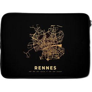 Laptophoes 13 inch - Frankrijk – Stadskaart - Goud – Kaart - Plattegrond – Rennes - Laptop sleeve - Binnenmaat 32x22,5 cm - Zwarte achterkant
