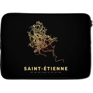 Laptophoes 14 inch - Saint Étienne – Frankrijk - Kaart – Stadskaart – Plattegrond - Laptop sleeve - Binnenmaat 34x23,5 cm - Zwarte achterkant