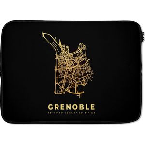 Laptophoes 14 inch - Frankrijk – Stadskaart – Kaart - Plattegrond – Grenoble - Laptop sleeve - Binnenmaat 34x23,5 cm - Zwarte achterkant