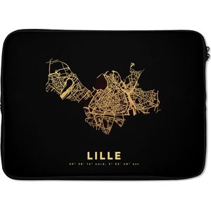 Laptophoes 14 inch - Lille – Frankrijk – Stadskaart – Plattegrond - Kaart - Laptop sleeve - Binnenmaat 34x23,5 cm - Zwarte achterkant