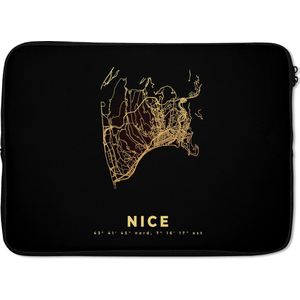 Laptophoes 13 inch - Nice – Frankrijk - Goud - Kaart – Stadskaart – Plattegrond - Laptop sleeve - Binnenmaat 32x22,5 cm - Zwarte achterkant