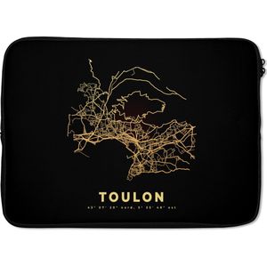 Laptophoes 13 inch - Plattegrond - Goud – Kaart - Toulon – Stadskaart - Frankrijk - Laptop sleeve - Binnenmaat 32x22,5 cm - Zwarte achterkant