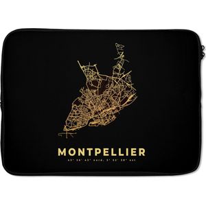 Laptophoes 14 inch - Frankrijk - Goud – Stadskaart - Kaart – Plattegrond – Montpellier - Laptop sleeve - Binnenmaat 34x23,5 cm - Zwarte achterkant