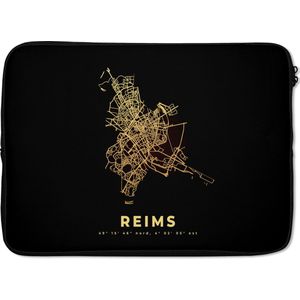 Laptophoes 13 inch - Plattegrond – Reims – Stadskaart - Kaart - Frankrijk - Goud - Laptop sleeve - Binnenmaat 32x22,5 cm - Zwarte achterkant