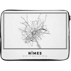 Laptophoes 14 inch - Kaart - Zwart Wit – Stadskaart – Plattegrond – Nîmes – Frankrijk - Laptop sleeve - Binnenmaat 34x23,5 cm - Zwarte achterkant