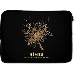 Laptophoes 13 inch - Plattegrond – Nîmes - Goud - Frankrijk – Stadskaart - Kaart - Laptop sleeve - Binnenmaat 32x22,5 cm - Zwarte achterkant
