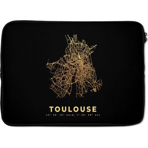 Laptophoes 13 inch - Toulouse – Frankrijk – Goud - Stadskaart – Kaart - Plattegrond - Laptop sleeve - Binnenmaat 32x22,5 cm - Zwarte achterkant