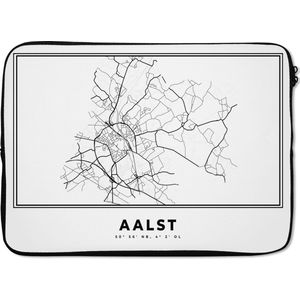 Laptophoes 13 inch - Plattegrond – Aalst – Zwart Wit - België – Stadskaart - Kaart - Laptop sleeve - Binnenmaat 32x22,5 cm - Zwarte achterkant