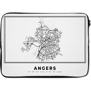 Laptophoes 13 inch - Frankrijk – Stadskaart - Zwart Wit – Angers – Plattegrond – Kaart - Laptop sleeve - Binnenmaat 32x22,5 cm - Zwarte achterkant