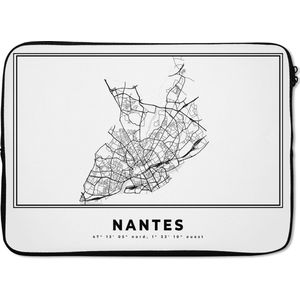 Laptophoes 13 inch - Frankrijk – Stadskaart - Zwart Wit – Nantes – Plattegrond – Kaart - Laptop sleeve - Binnenmaat 32x22,5 cm - Zwarte achterkant