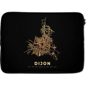 Laptophoes 14 inch - Frankrijk – Kaart - Stadskaart – Goud - Plattegrond – Dijon - Laptop sleeve - Binnenmaat 34x23,5 cm - Zwarte achterkant