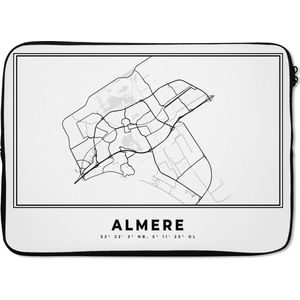 Laptophoes 13 inch - Nederland – Almere – Stadskaart – Kaart – Zwart Wit – Plattegrond - Laptop sleeve - Binnenmaat 32x22,5 cm - Zwarte achterkant
