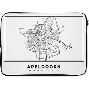 Laptophoes 13 inch - Nederland – Apeldoorn – Stadskaart – Kaart – Zwart Wit – Plattegrond - Laptop sleeve - Binnenmaat 32x22,5 cm - Zwarte achterkant