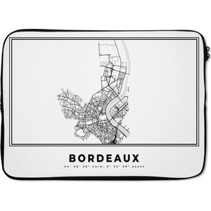Laptophoes 13 inch - Frankrijk – Stadskaart - Zwart Wit – Bordeaux – Plattegrond – Kaart - Laptop sleeve - Binnenmaat 32x22,5 cm - Zwarte achterkant