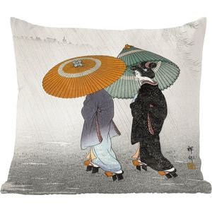 Sierkussens - Kussentjes Woonkamer - 45x45 cm - Vrouwen - Parasol - Kimono - Japandi - Vintage