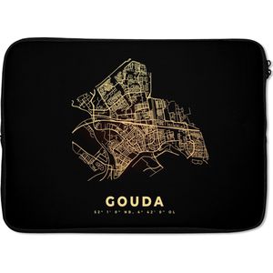 Laptophoes 14 inch - Stadskaart - Kaart - Nederland - Gouda - Plattegrond - Laptop sleeve - Binnenmaat 34x23,5 cm - Zwarte achterkant