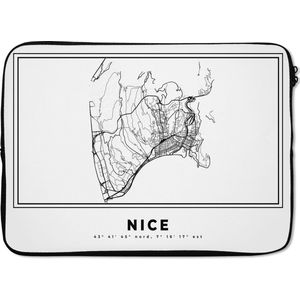 Laptophoes 14 inch - Kaart – Stadskaart - Zwart Wit – Plattegrond – Nice – Frankrijk - Laptop sleeve - Binnenmaat 34x23,5 cm - Zwarte achterkant