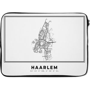 Laptophoes 13 inch - Nederland – Haarlem – Stadskaart – Kaart – Zwart Wit – Plattegrond - Laptop sleeve - Binnenmaat 32x22,5 cm - Zwarte achterkant