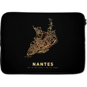 Laptophoes 14 inch - Frankrijk – Stadskaart – Kaart - Plattegrond – Nantes - Goud - Laptop sleeve - Binnenmaat 34x23,5 cm - Zwarte achterkant