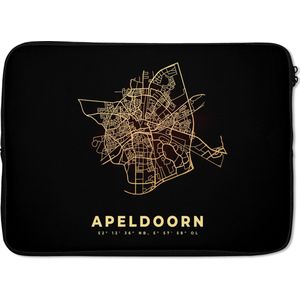 Laptophoes 14 inch - Plattegrond - Kaart - Apeldoorn - Stadskaart - Nederland - Laptop sleeve - Binnenmaat 34x23,5 cm - Zwarte achterkant