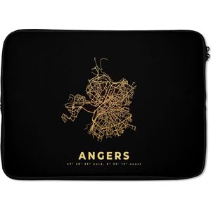 Laptophoes 14 inch - Frankrijk – Stadskaart – Goud - Kaart - Plattegrond – Angers - Laptop sleeve - Binnenmaat 34x23,5 cm - Zwarte achterkant