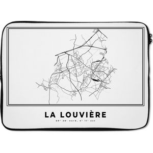 Laptophoes 14 inch - Stadskaart – Zwart Wit - Kaart – La Louvière – België – Plattegrond - Laptop sleeve - Binnenmaat 34x23,5 cm - Zwarte achterkant