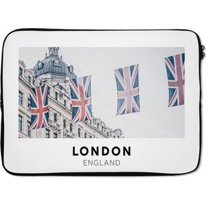 Laptophoes 14 inch - Engeland - Londen - Vlaggen - Laptop sleeve - Binnenmaat 34x23,5 cm - Zwarte achterkant