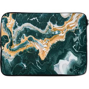 Laptophoes 13 inch - Marmer print - Aqua - Gouden - Laptop sleeve - Binnenmaat 32x22,5 cm - Zwarte achterkant