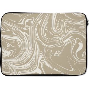 Laptophoes 14 inch - Marmer print - Wit - Crème - Laptop sleeve - Binnenmaat 34x23,5 cm - Zwarte achterkant