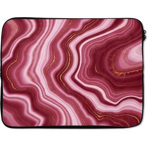 Laptophoes 17 inch - Marmer print - Roze - Lijn - Laptop sleeve - Binnenmaat 42,5x30 cm - Zwarte achterkant