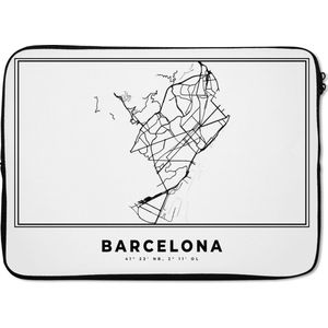 Laptophoes 13 inch - Barcelona - Stadskaart - Spanje - Laptop sleeve - Binnenmaat 32x22,5 cm - Zwarte achterkant