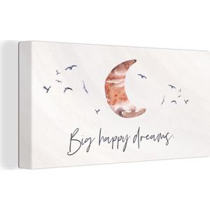 Canvas - Spreuk - Big happy dreams - Meisjes - Roze - Waterverf - Canvas doek - 40x20 cm - Canvasdoek