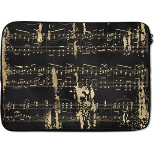 Laptophoes 14 inch - Muziek - Goud - Zwart - Laptop sleeve - Binnenmaat 34x23,5 cm - Zwarte achterkant