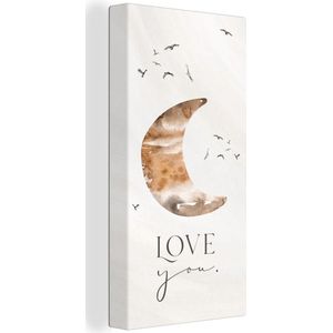 Canvas - Maan - Love you - Kinderen - Aquarelverf - Marmer - Kinderkamer - 20x40 cm - Canvas kinderkamer