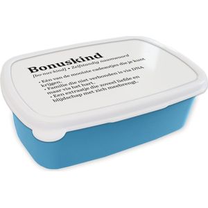 Broodtrommel Blauw - Lunchbox - Brooddoos - Bonuskind - Woordenboek - Spreuken - Definitie - Quotes - Tekst - Cadeau - 18x12x6 cm - Kinderen - Jongen