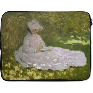 Laptophoes 15.6 inch - Lente - Schilderij van Claude Monet - Laptop sleeve - Binnenmaat 39,5x29,5 cm - Zwarte achterkant