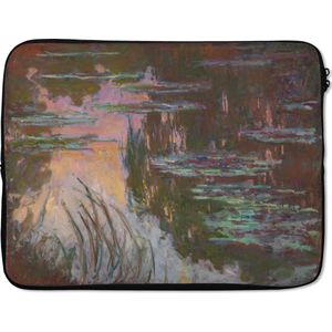 Laptophoes 17 inch - Water lilies, setting sun - Schilderij van Claude Monet - Laptop sleeve - Binnenmaat 42,5x30 cm - Zwarte achterkant
